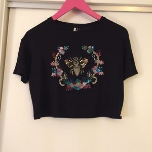 Topshop Cropped Embellished Shirt